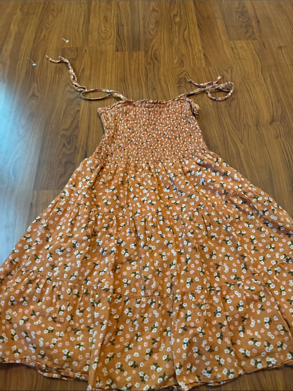 Hot Kiss Rust Orange Floral Smocked Sundress